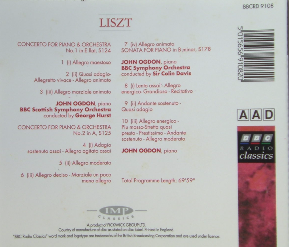 LISZT Piano Concertos No.1 AND 2 - Sonata For Piano In B Minor